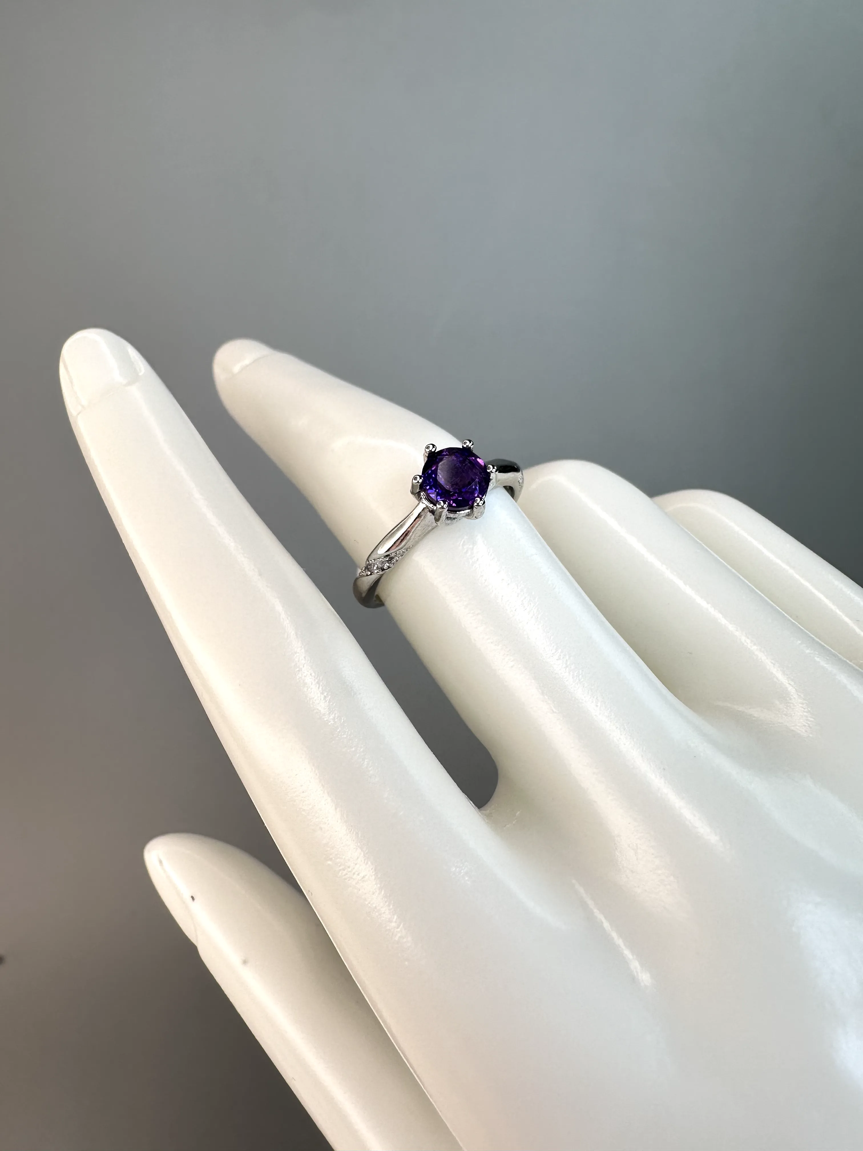 Simple Amethyst Ring | Adjustable | Silver Plated