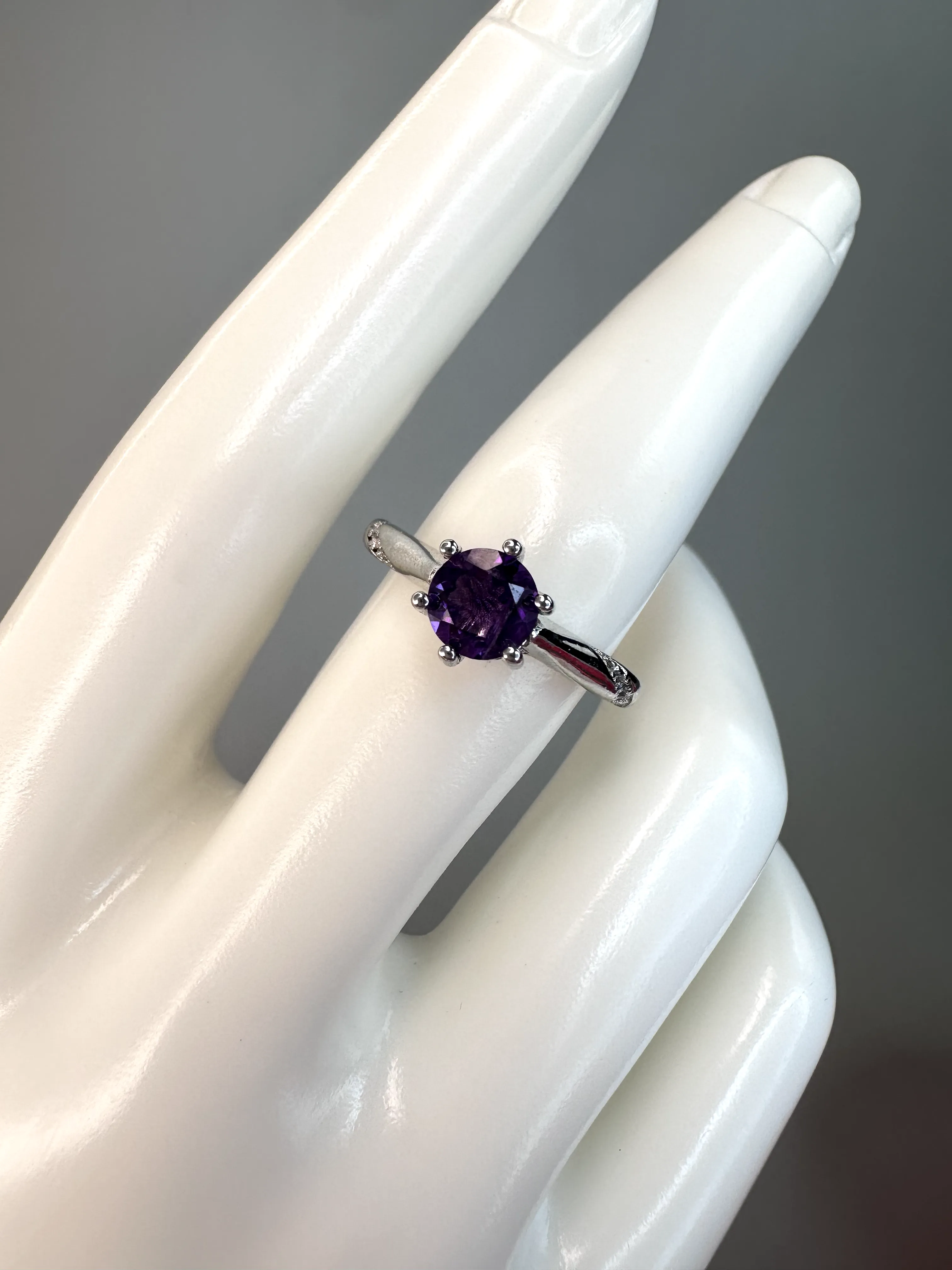 Simple Amethyst Ring | Adjustable | Silver Plated