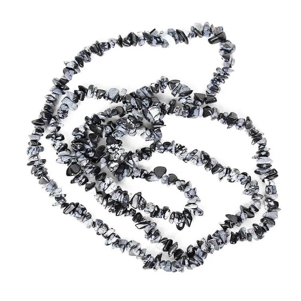Snowflake Obsidian Chip Necklace 36"