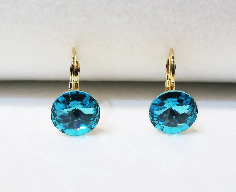 Solitaire Swarovski Crystal Earrings - Turquoise