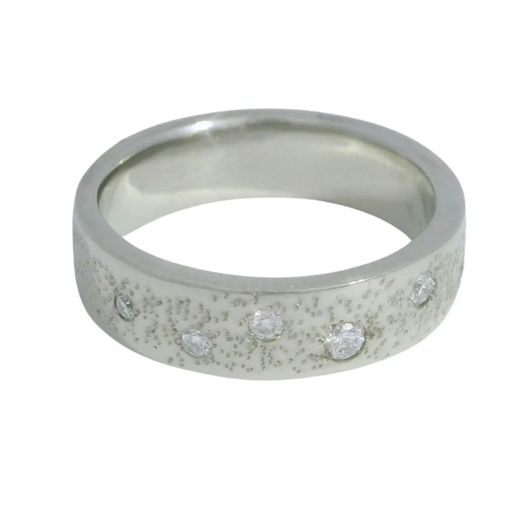 Stardust - Diamond & White Gold Carved Wedding Band