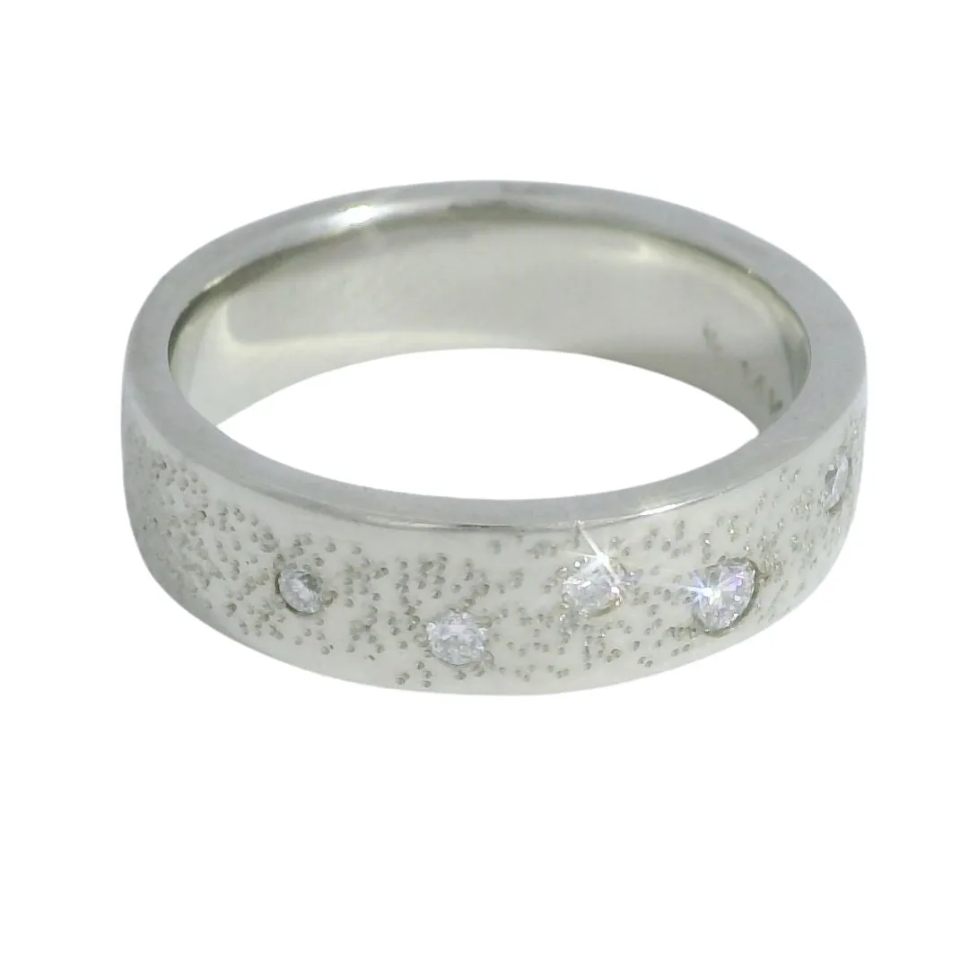 Stardust - Diamond & White Gold Carved Wedding Band