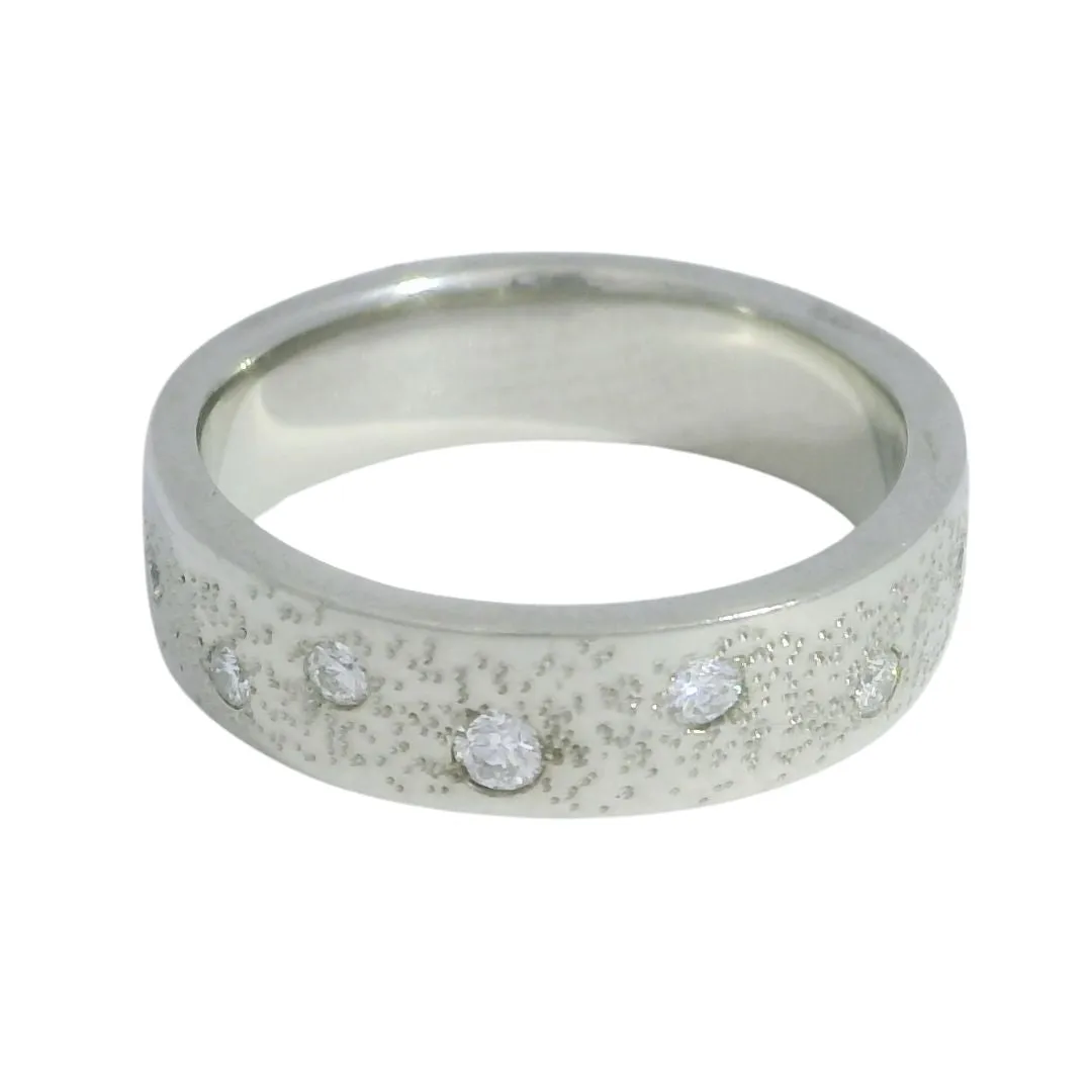 Stardust - Diamond & White Gold Carved Wedding Band