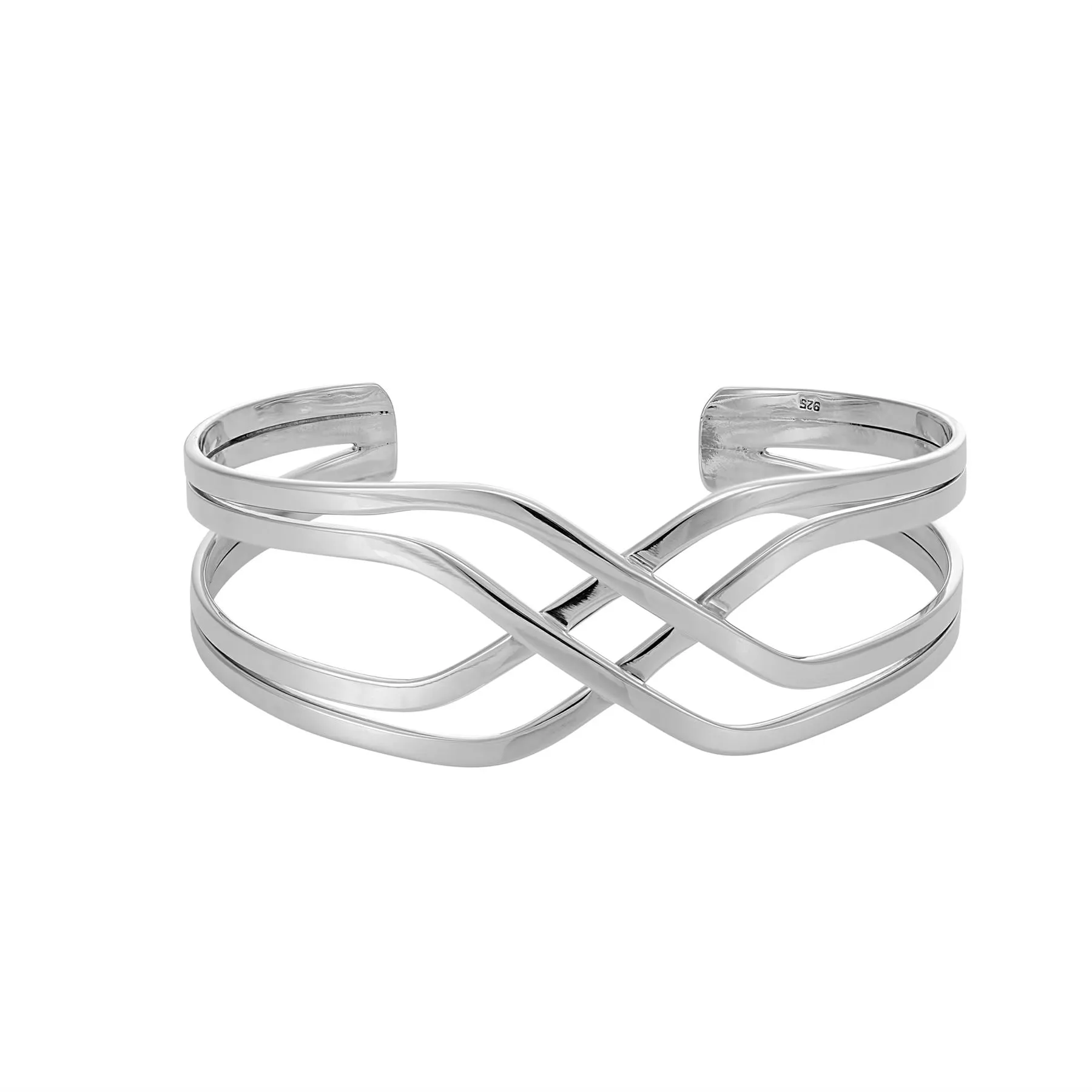 Sterling Silver Celtic Knot Wide Cuff Bangle - Woven Crossover Design