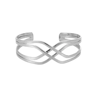 Sterling Silver Celtic Knot Wide Cuff Bangle - Woven Crossover Design