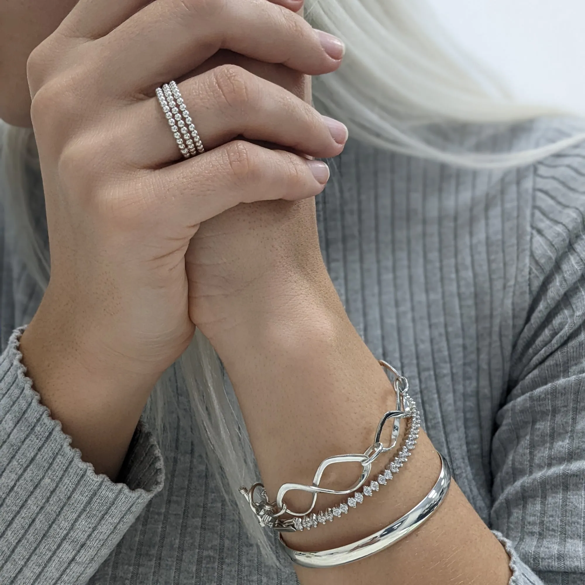 Sterling Silver Classic Flat Curved Edge Adjustable Torque Bangle