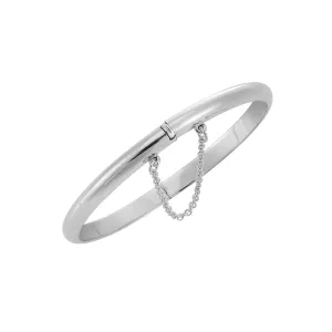 Sterling Silver Classic Hinged Bangle With Safety Chain - D-Shaped Design