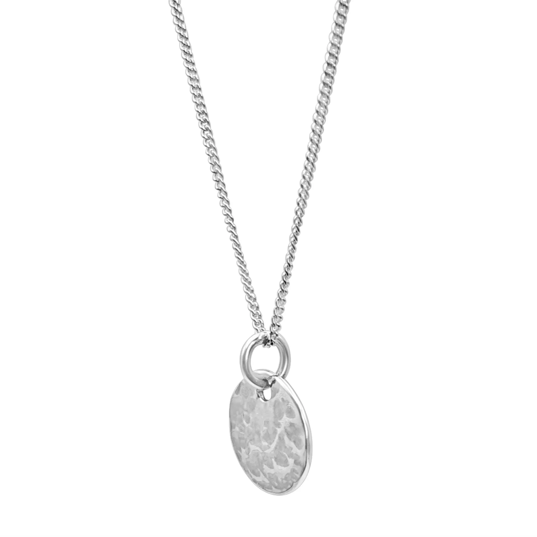 Sterling Silver Hammered Disc Necklace - Round Textured Pendant