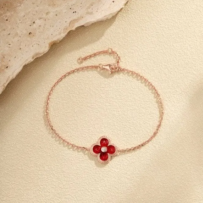 Sterling Silver Rose Gold Plated Red Lucky 4 Leaf Bracelet ERLB041