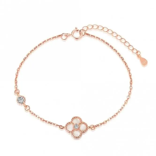 Sterling Silver Rose Gold Plated White Lucky 4 Leaf Bracelet ERLB043