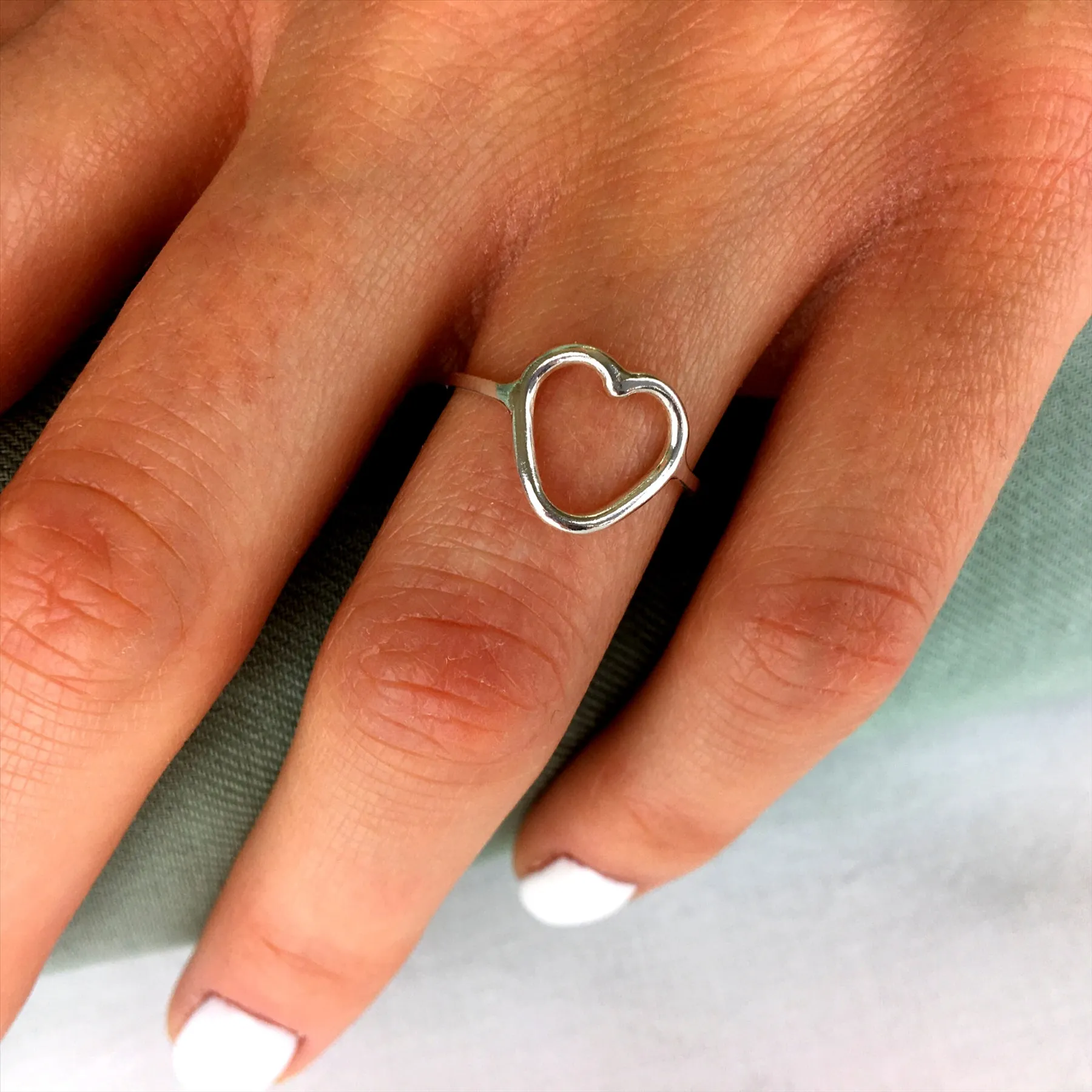 Sterling Silver Simple Open Love Heart Ring - Thin Band
