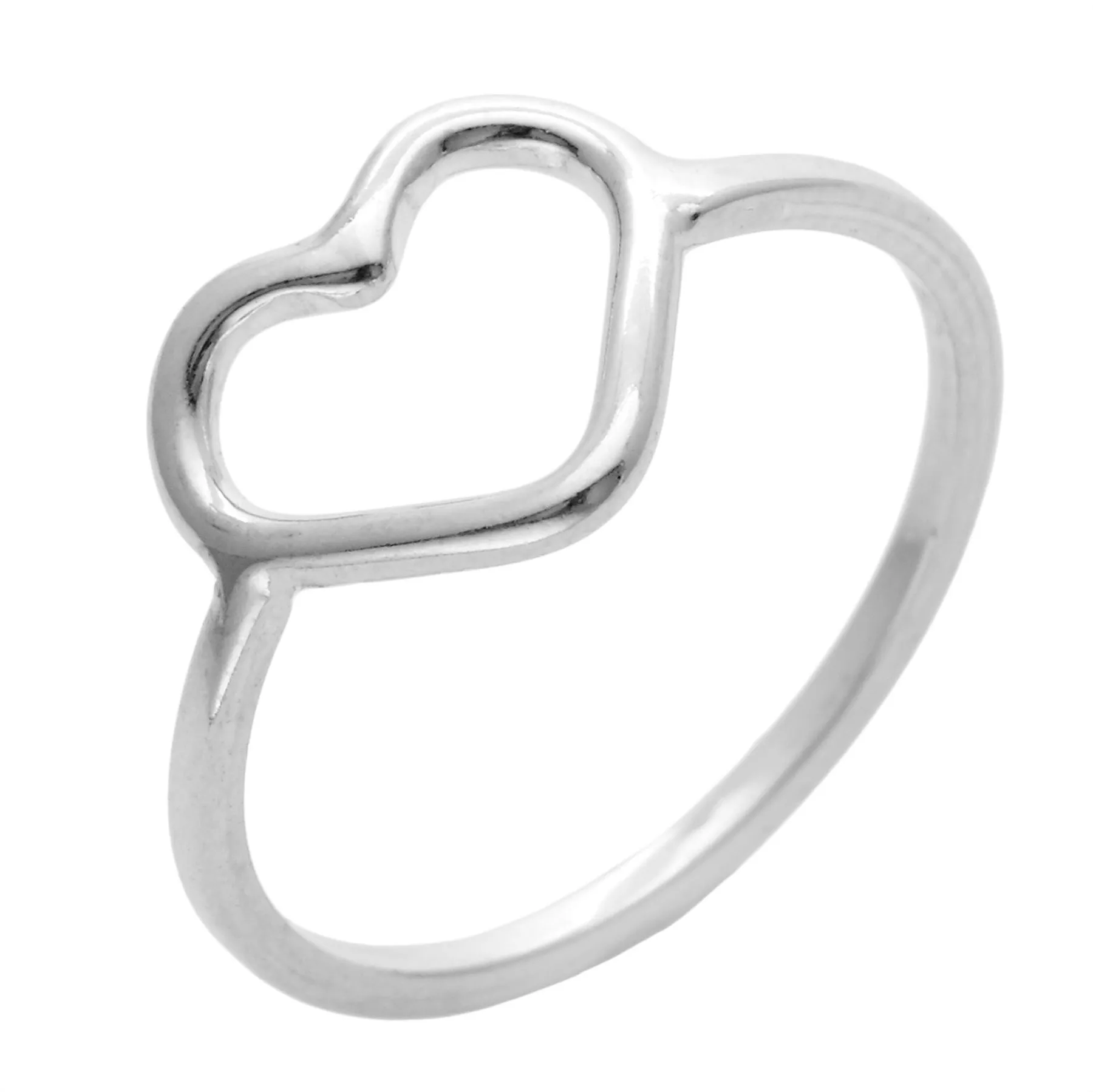 Sterling Silver Simple Open Love Heart Ring - Thin Band