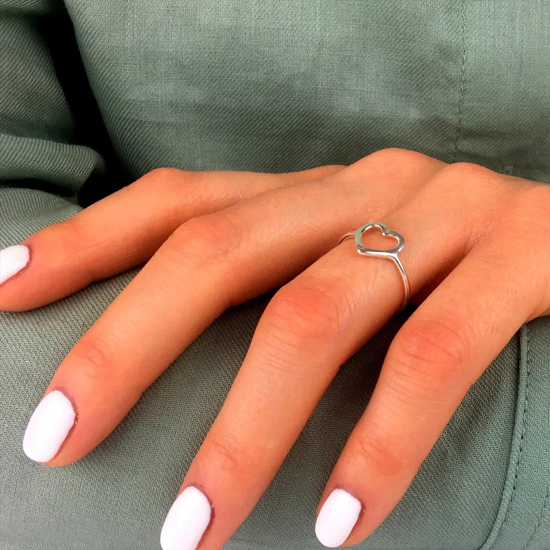Sterling Silver Simple Open Love Heart Ring - Thin Band