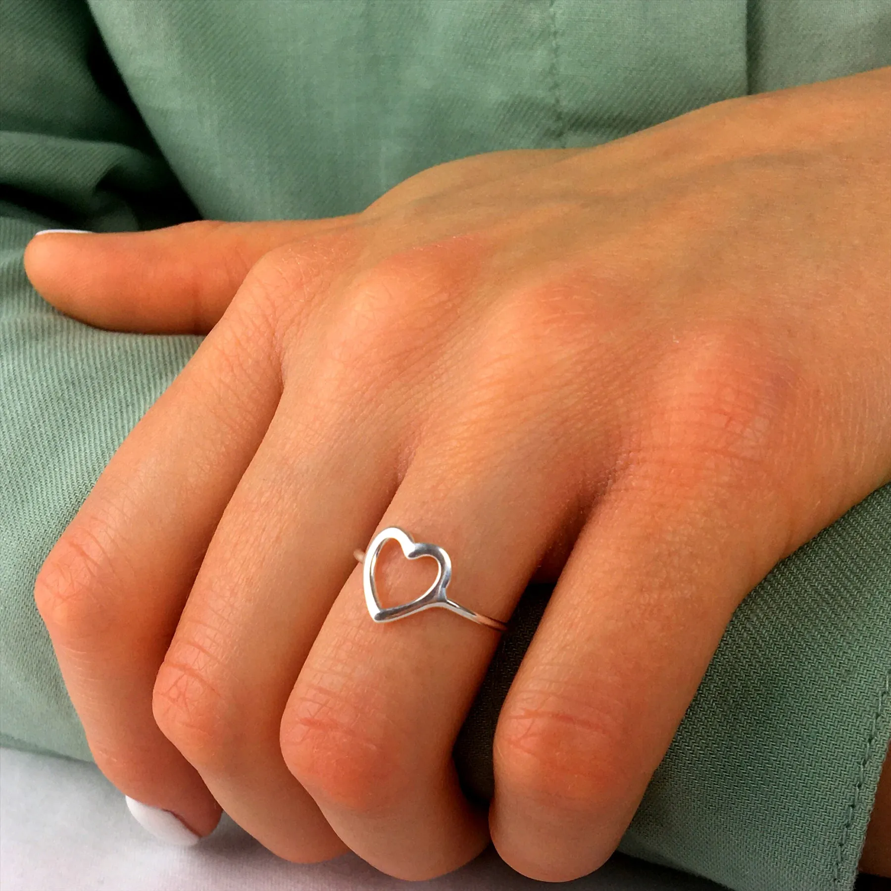 Sterling Silver Simple Open Love Heart Ring - Thin Band