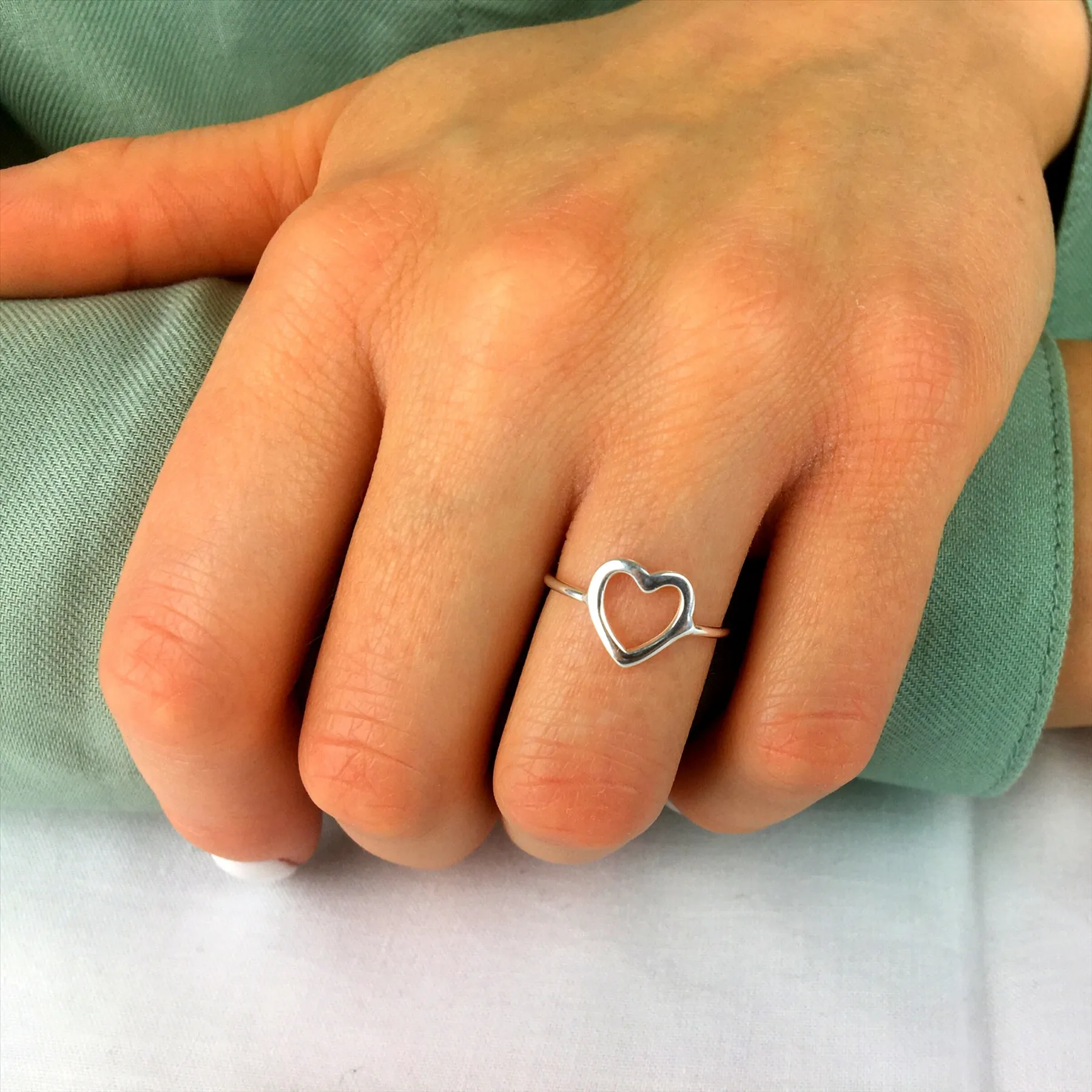 Sterling Silver Simple Open Love Heart Ring - Thin Band