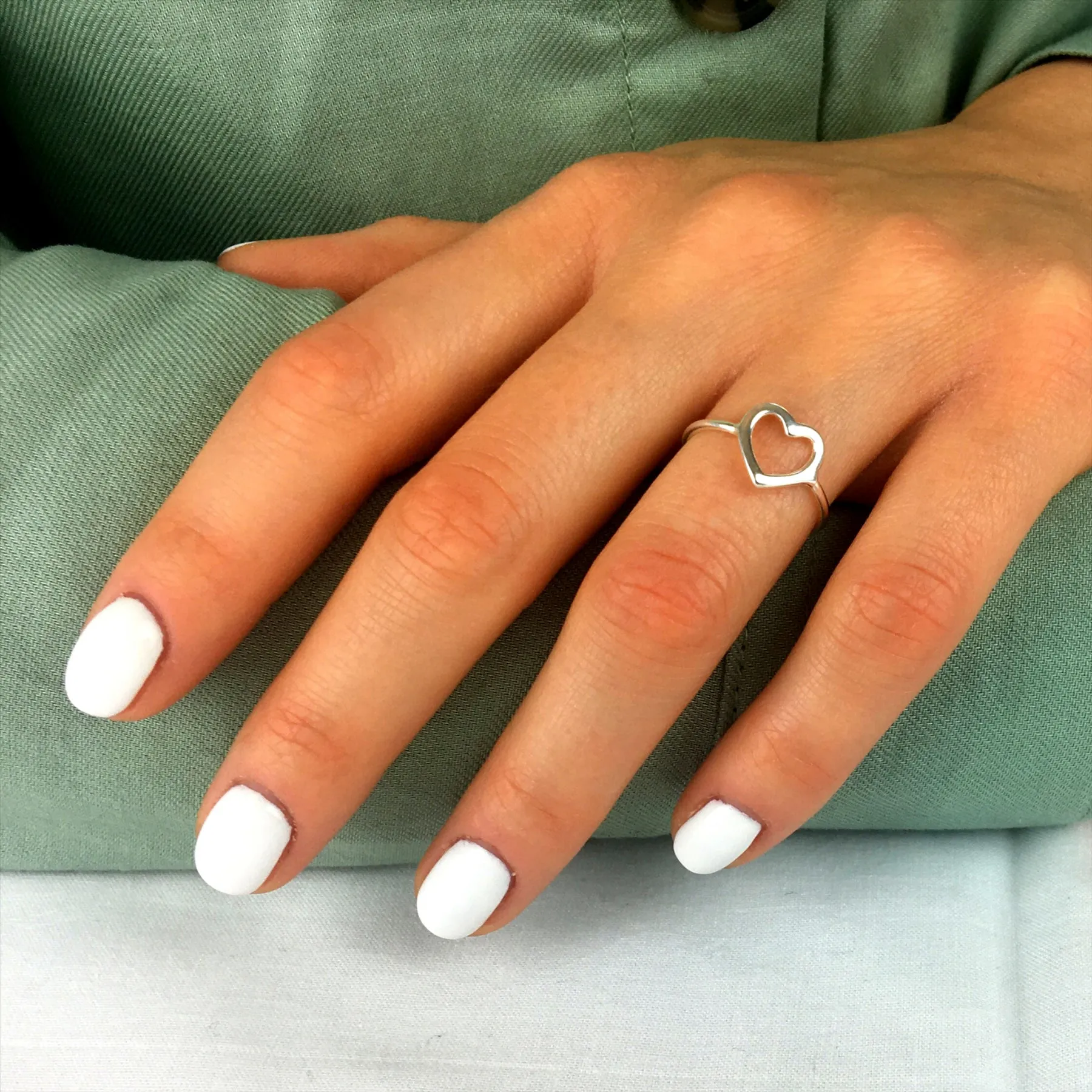Sterling Silver Simple Open Love Heart Ring - Thin Band