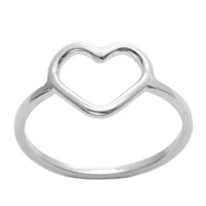 Sterling Silver Simple Open Love Heart Ring - Thin Band