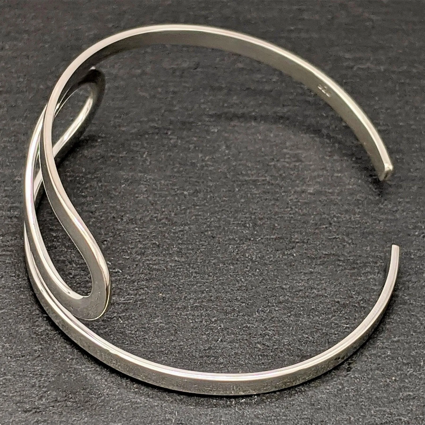 Sterling Silver Twist Loop Adjustable Open Cuff Bangle - Modern Wave Bracelet