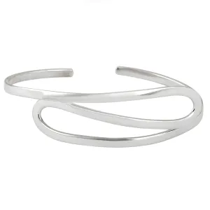 Sterling Silver Twist Loop Adjustable Open Cuff Bangle - Modern Wave Bracelet
