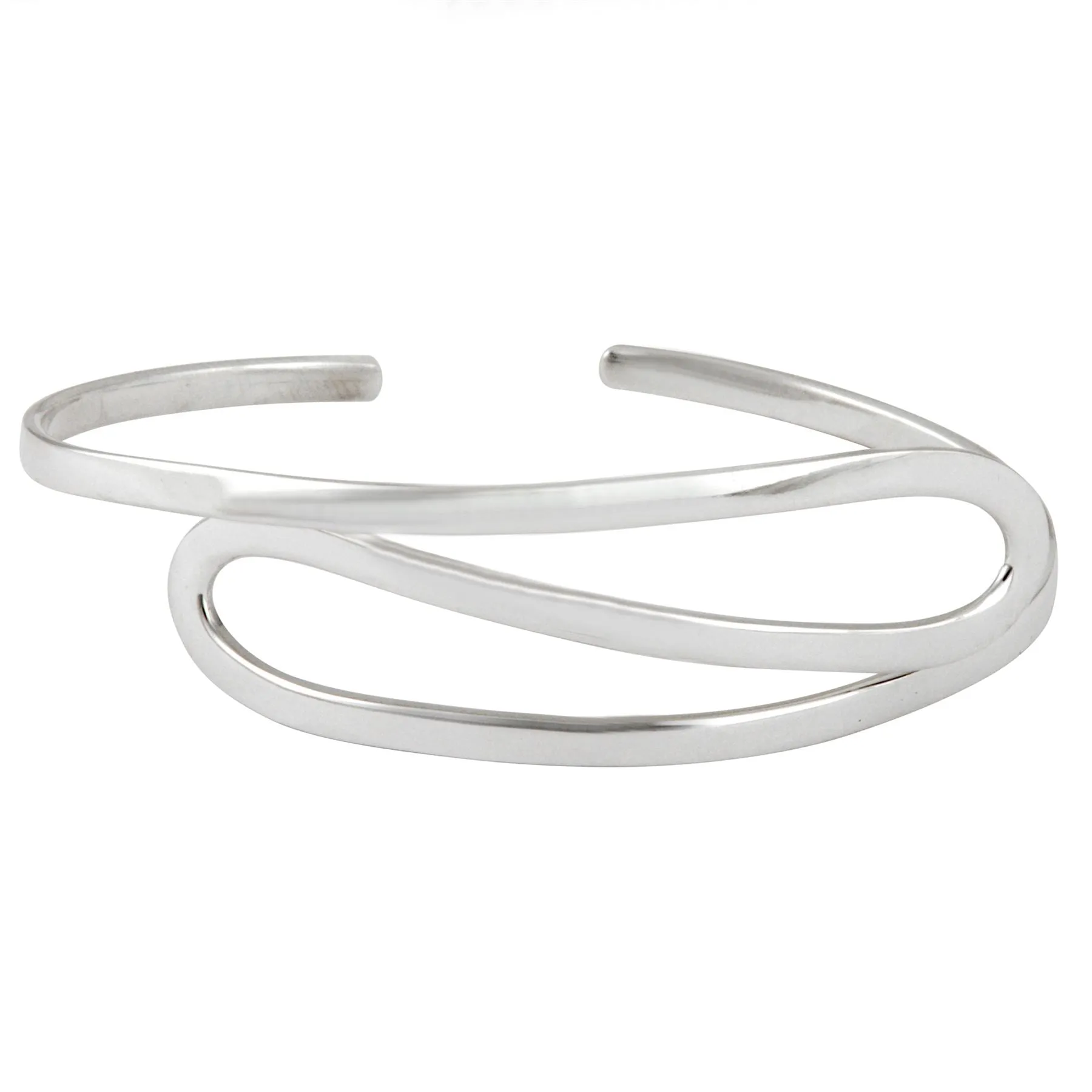 Sterling Silver Twist Loop Adjustable Open Cuff Bangle - Modern Wave Bracelet