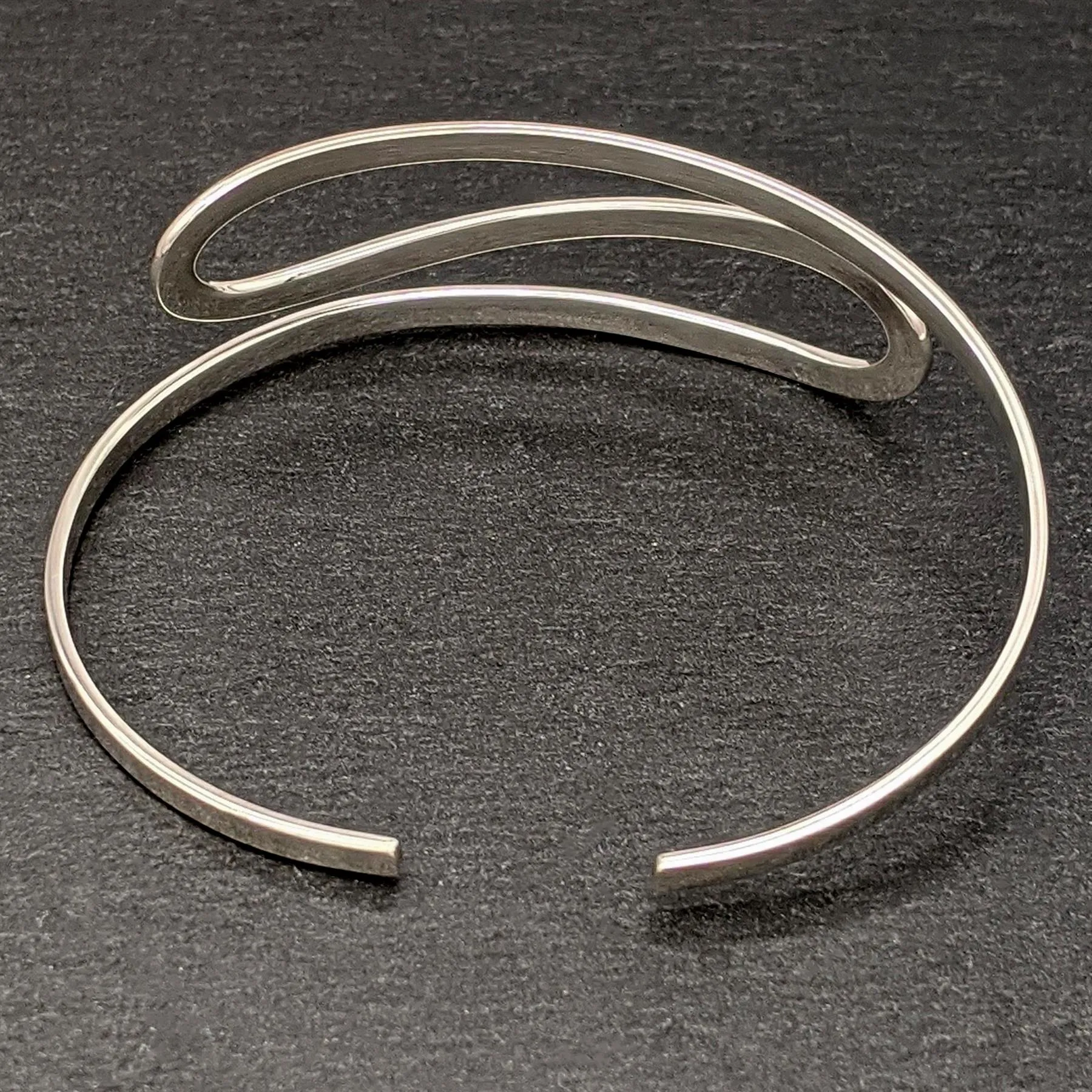 Sterling Silver Twist Loop Adjustable Open Cuff Bangle - Modern Wave Bracelet