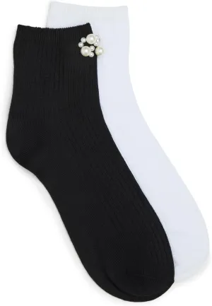STEVE MADDEN Women's 2pk Cpearl Cluster Rib Anklet