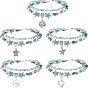 Suyi 5pcs Ankle Bracelets for Women Layered Beach Adjustable Anklets Boho Chain Anklet Foot Jewelry