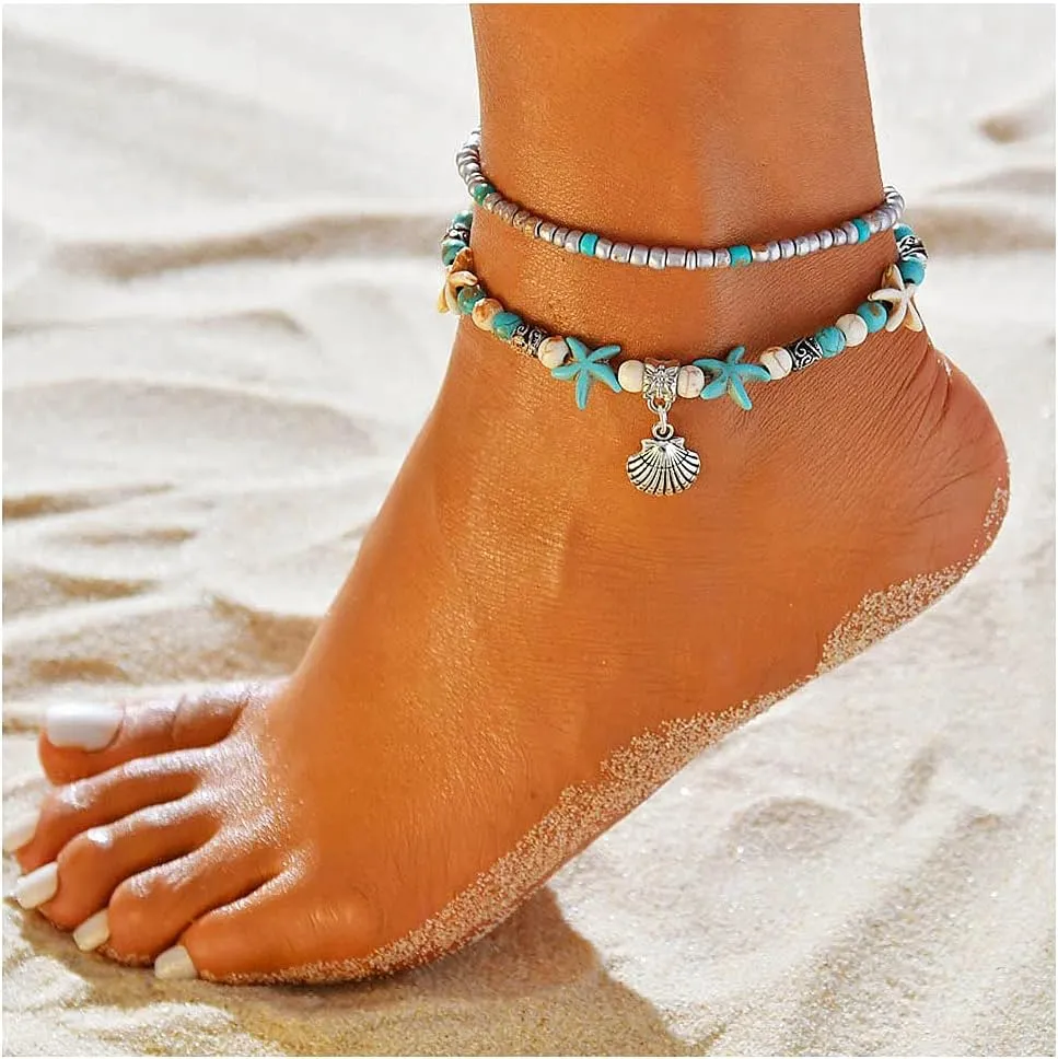Suyi 5pcs Ankle Bracelets for Women Layered Beach Adjustable Anklets Boho Chain Anklet Foot Jewelry