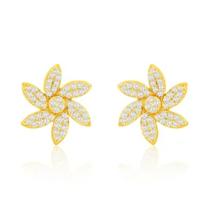 Suzy Levian 14K Yellow Gold .20 cttw Diamond Pave Curved Flower Stud Earrings