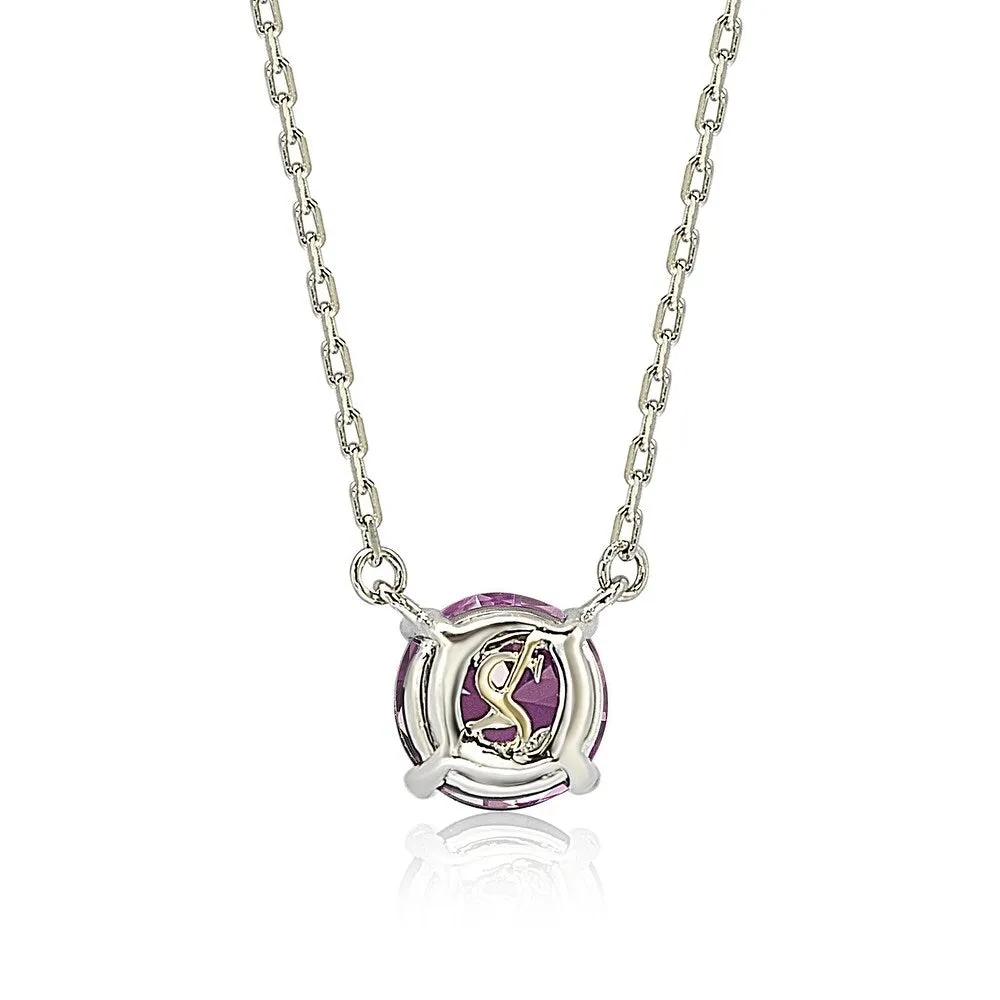 Suzy Levian Sterling Silver Pink Sapphire Solitaire Necklace