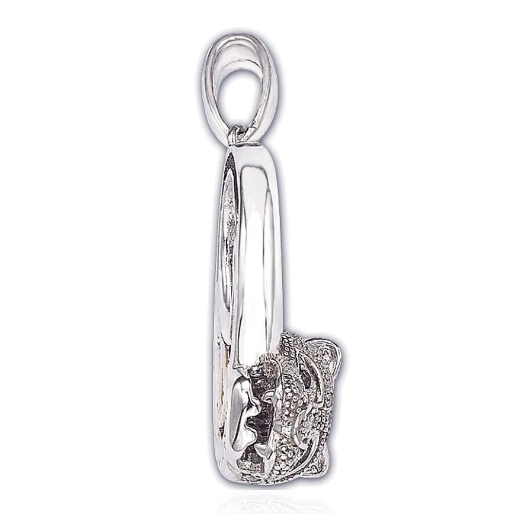 Suzy Levian Sterling Silver White Cubic Zirconia Tiger Pendant Necklace