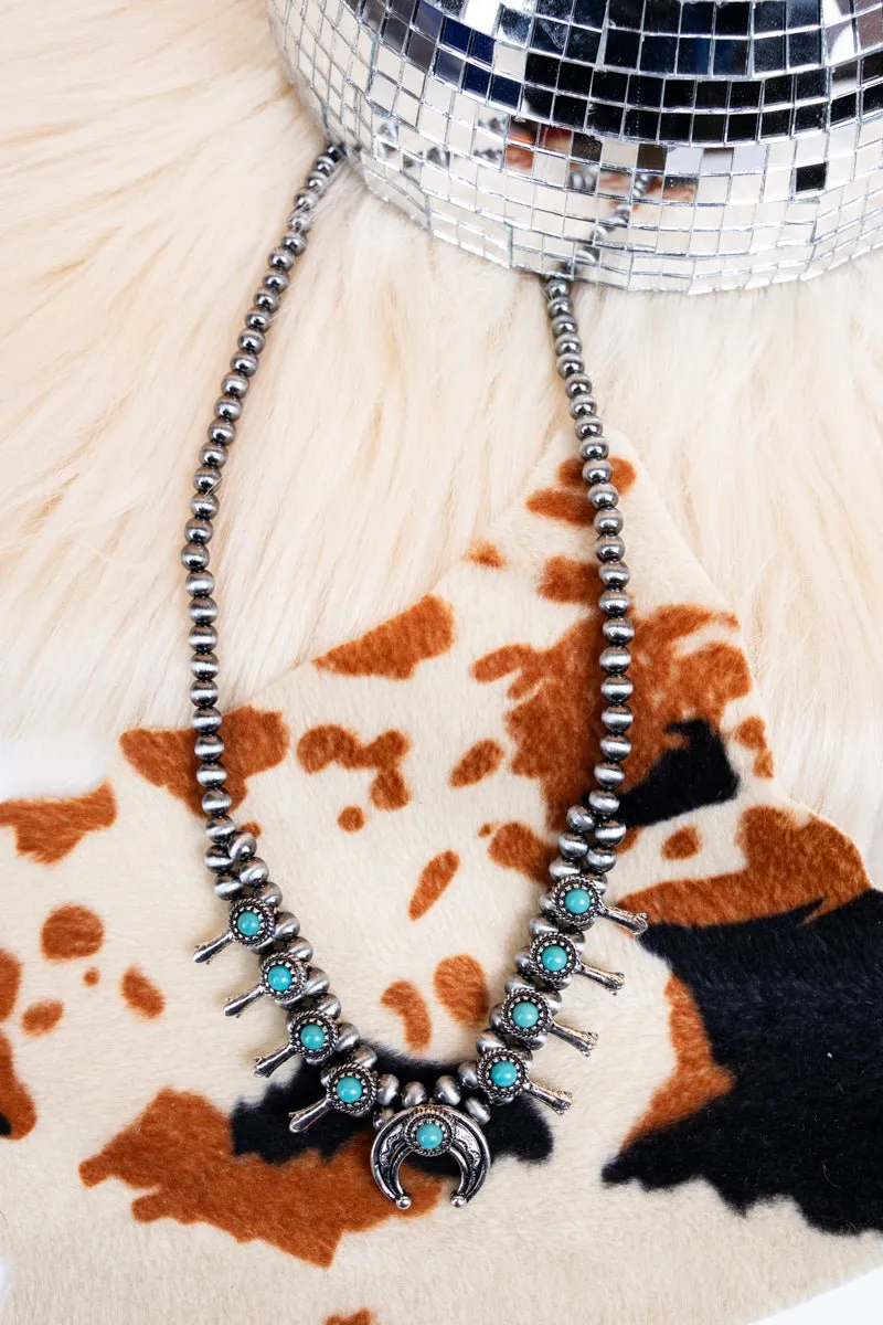 TIPI Shenandoah Turquoise Squash Blossom Silver Pearl Necklace