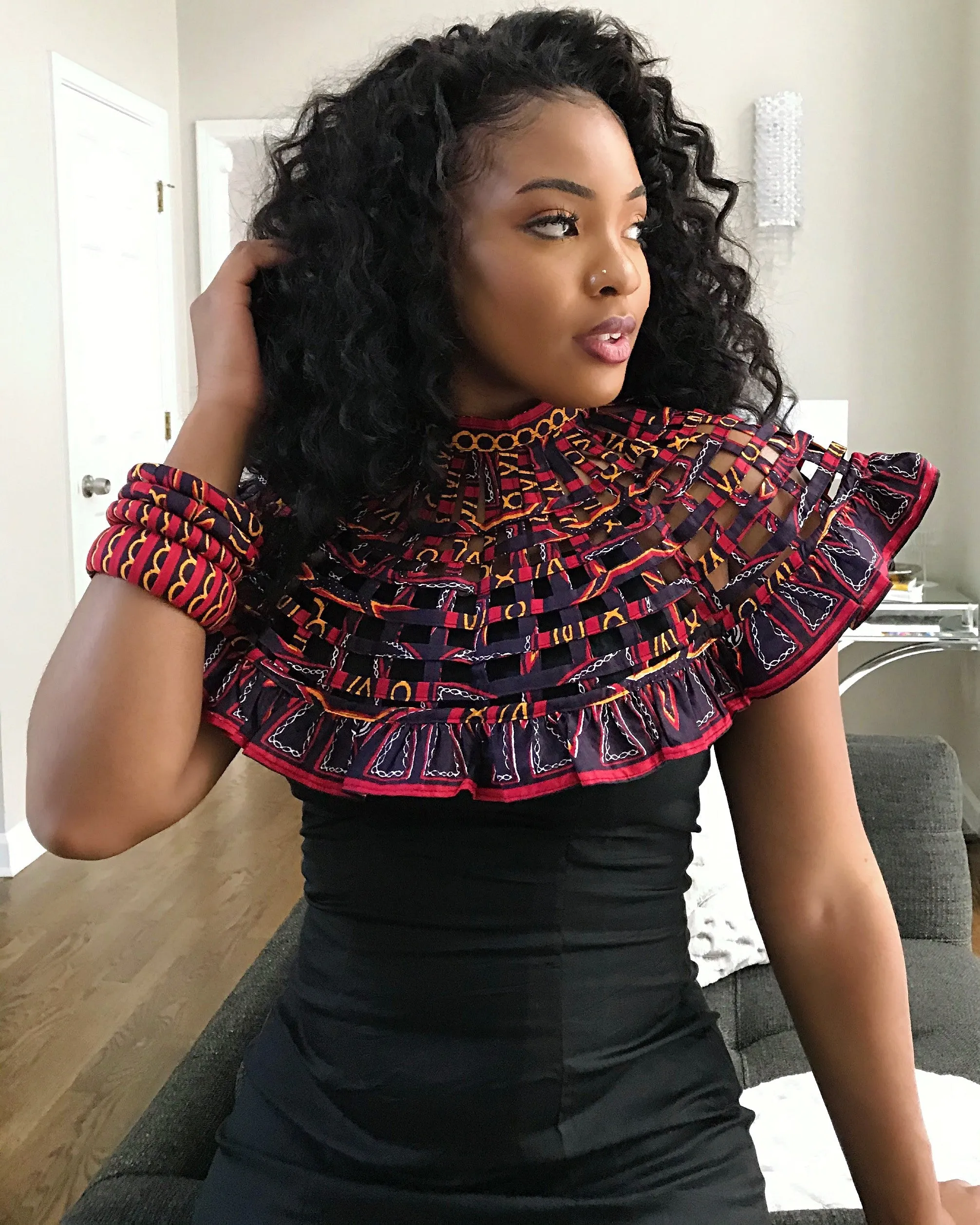 Toghu African Print Web Shoulder Choker Necklace