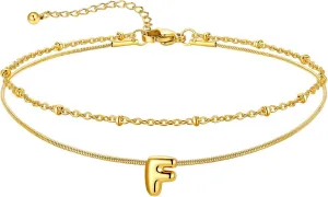 U7 Gold Letter Ankle Bracelets for Women Waterproof,14K Gold Plated Layered Initial Anklets No Tainish,Adjustable Summer Beach Foot Jewelry
