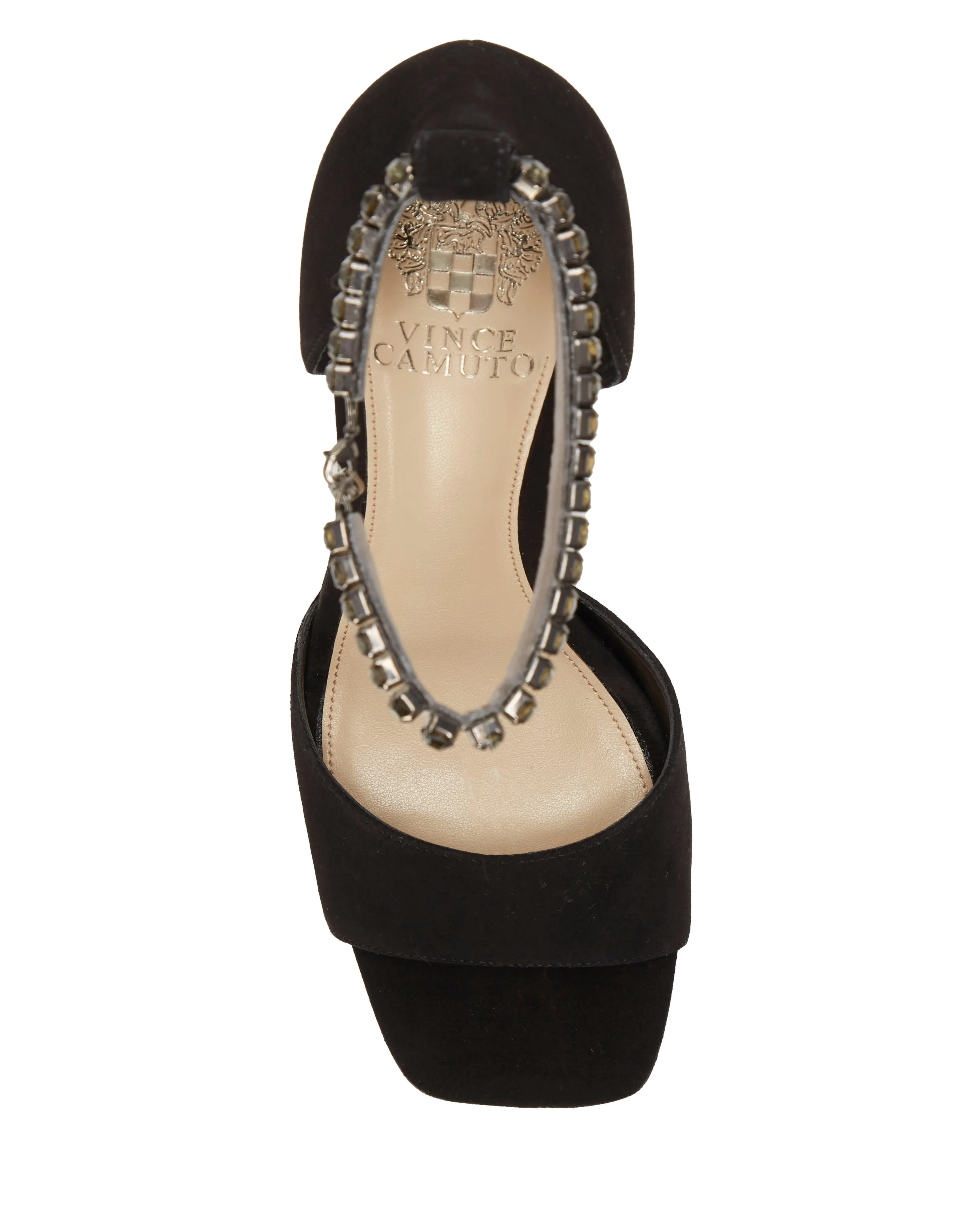 Vince Camuto Evensa Black Suede Square Open Toe Ankle Strap Dress Pump Sandal