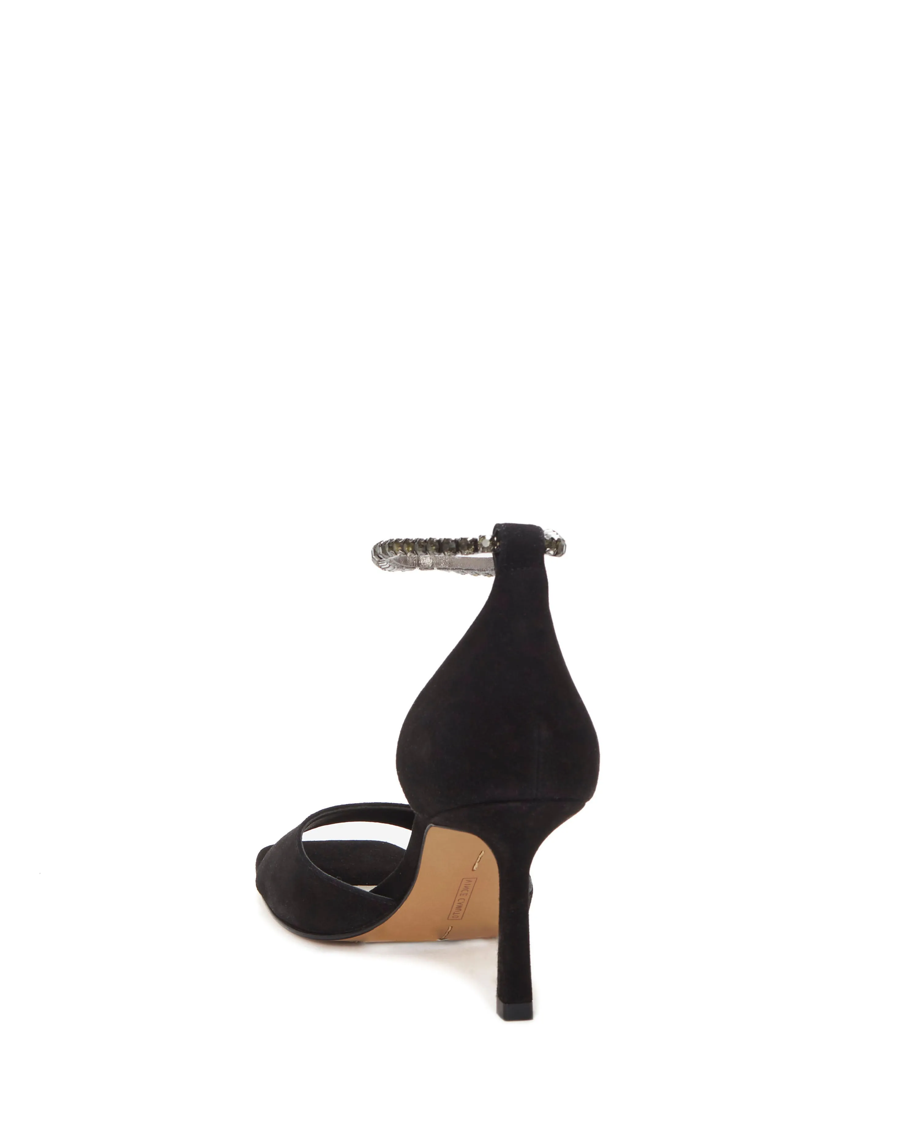 Vince Camuto Evensa Black Suede Square Open Toe Ankle Strap Dress Pump Sandal