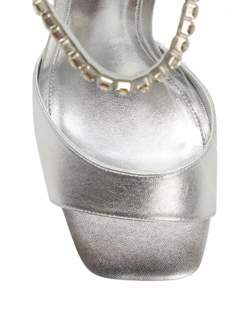 Vince Camuto Evensa Pewter Leather Square Open Toe Ankle Strap Dress Pump Sandal