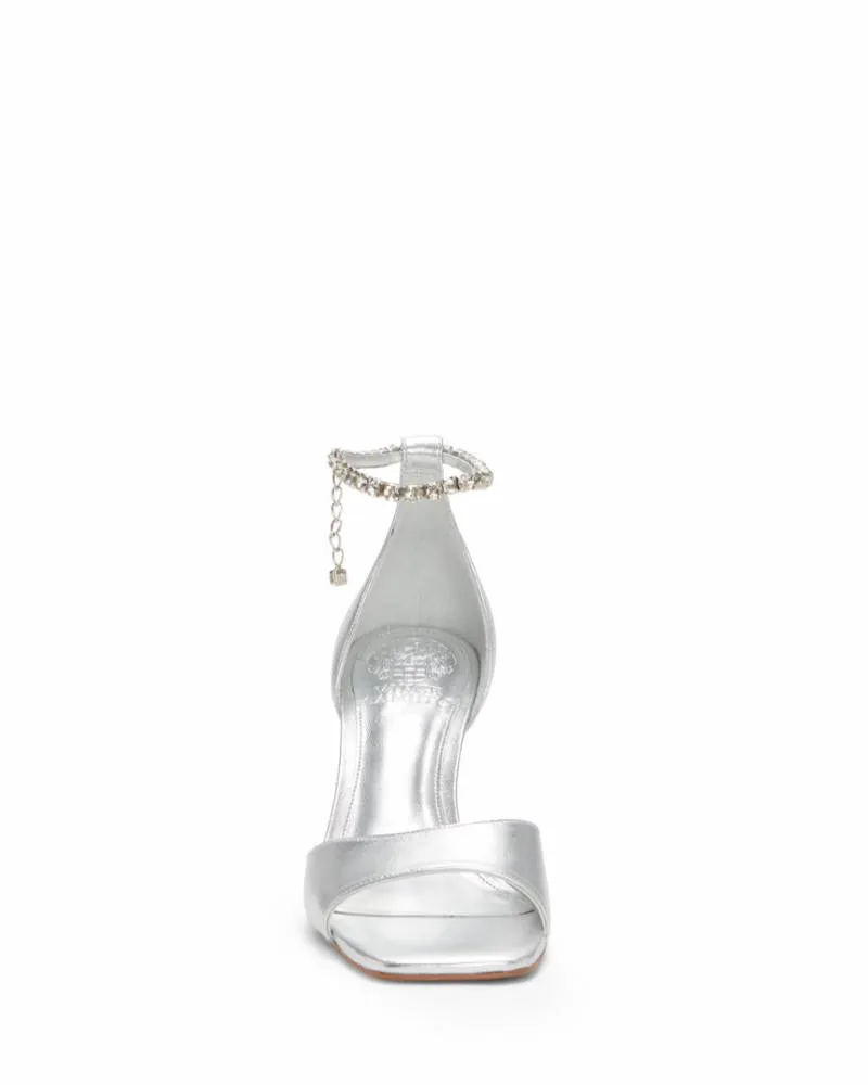Vince Camuto Evensa Pewter Leather Square Open Toe Ankle Strap Dress Pump Sandal