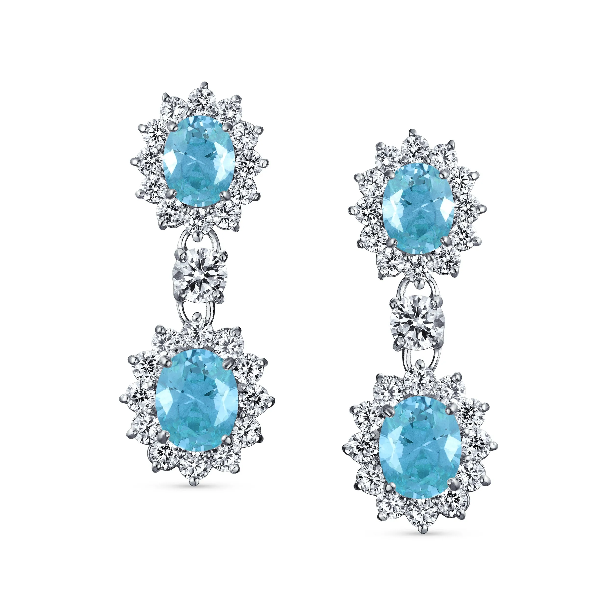 Vintage Art Deco Bridal Crown Dangle Chandelier Earrings with CZ Gems