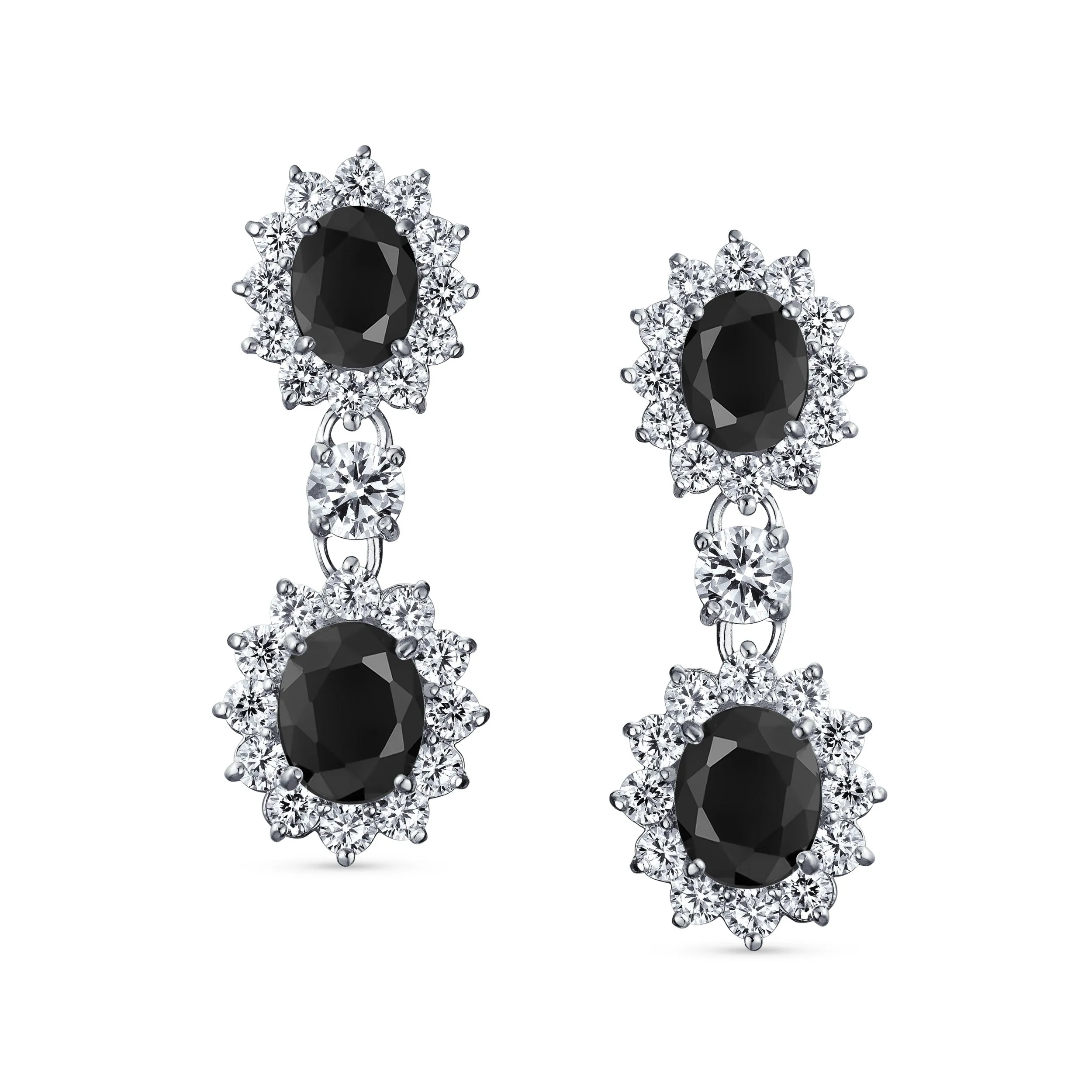 Vintage Art Deco Bridal Crown Dangle Chandelier Earrings with CZ Gems