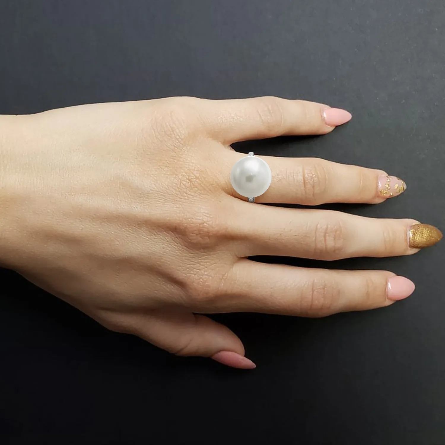 White Pearl and Diamond Ring