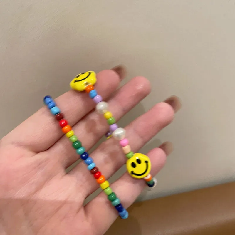 Wholesale Colorful Beaded Smiley Bungee Cord Bracelet