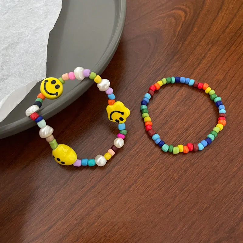Wholesale Colorful Beaded Smiley Bungee Cord Bracelet