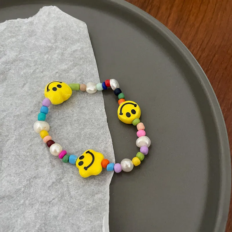 Wholesale Colorful Beaded Smiley Bungee Cord Bracelet