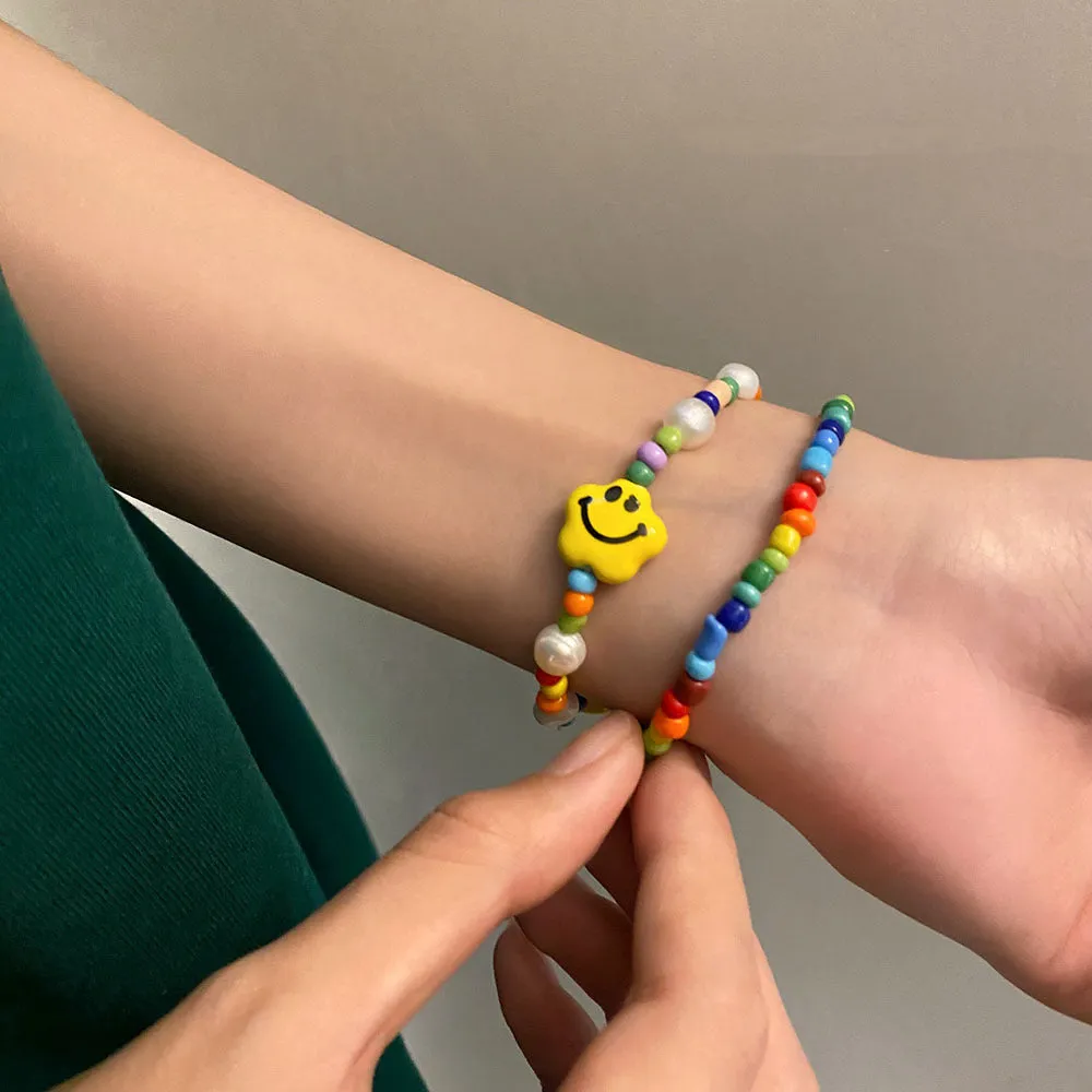 Wholesale Colorful Beaded Smiley Bungee Cord Bracelet