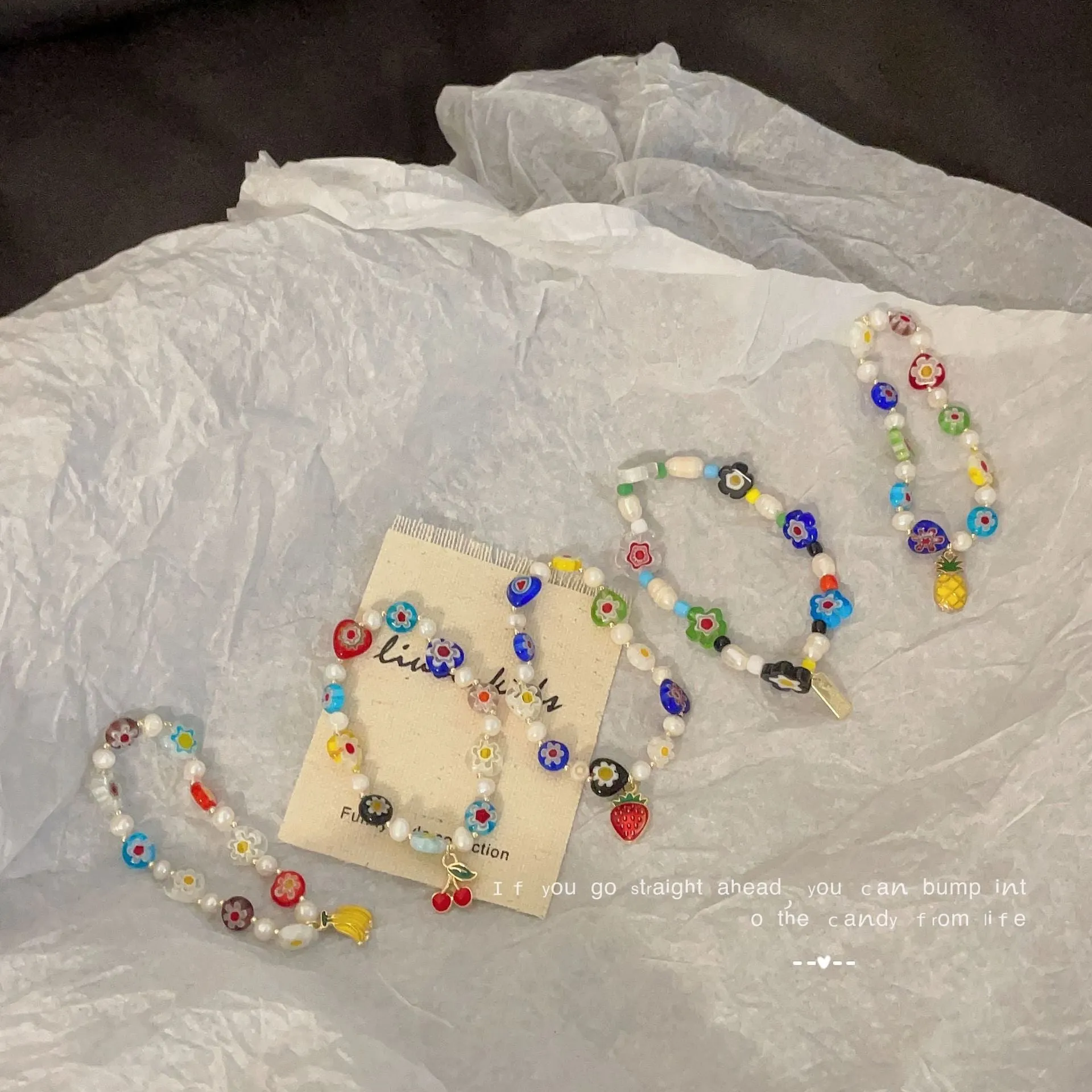 Wholesale Colorful Glaze Flower Beaded Pearl Alloy Bracelet
