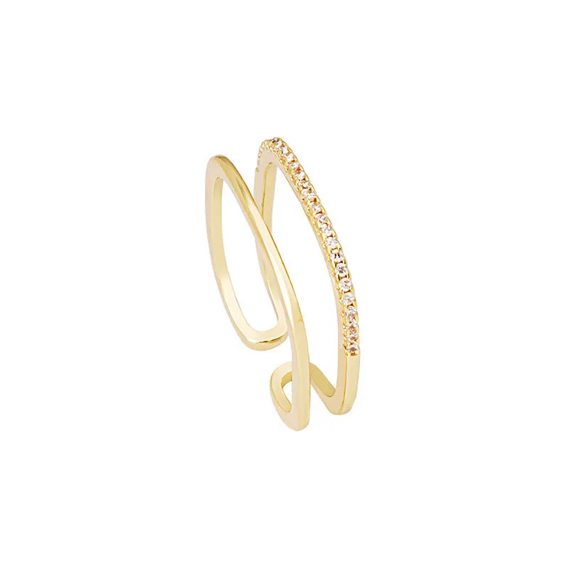 Wholesale Double Row Diamond Simple Open Alloy Ring JDC-RS-QingH004
