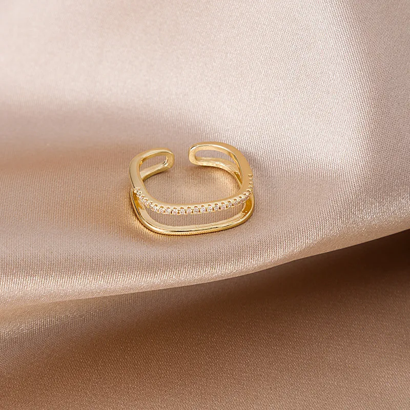 Wholesale Double Row Diamond Simple Open Alloy Ring JDC-RS-QingH004