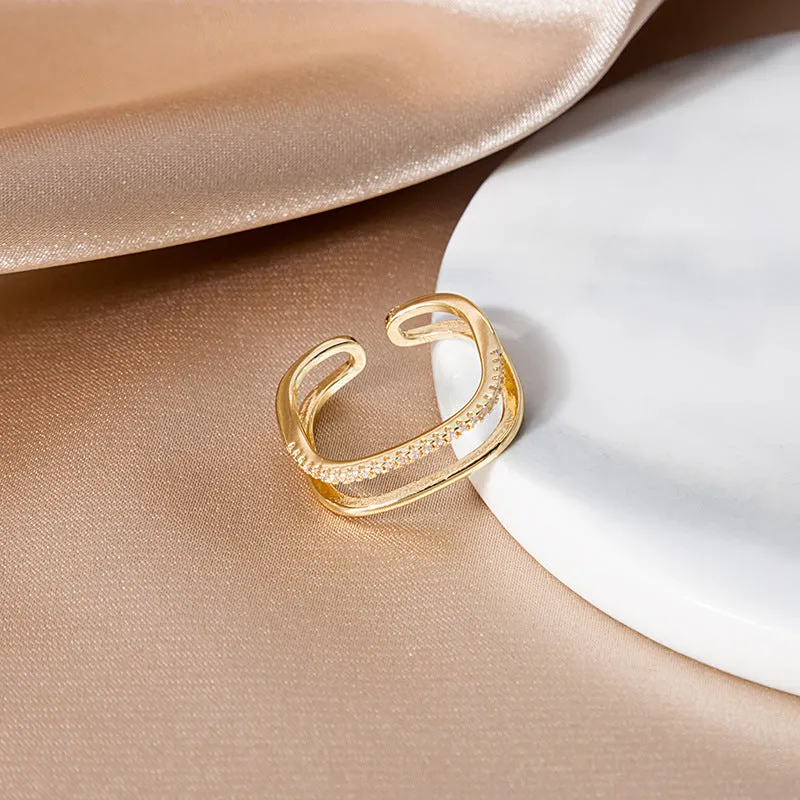 Wholesale Double Row Diamond Simple Open Alloy Ring JDC-RS-QingH004