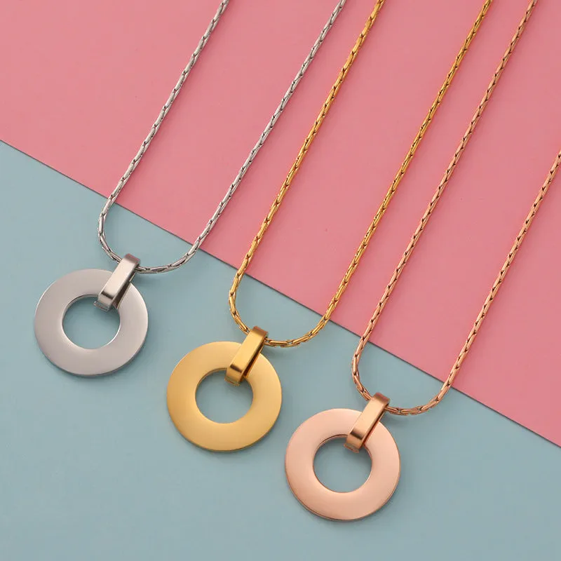 Wholesale Minimalist Geometric Circular Hollow Pendants Stainless Steel Necklace